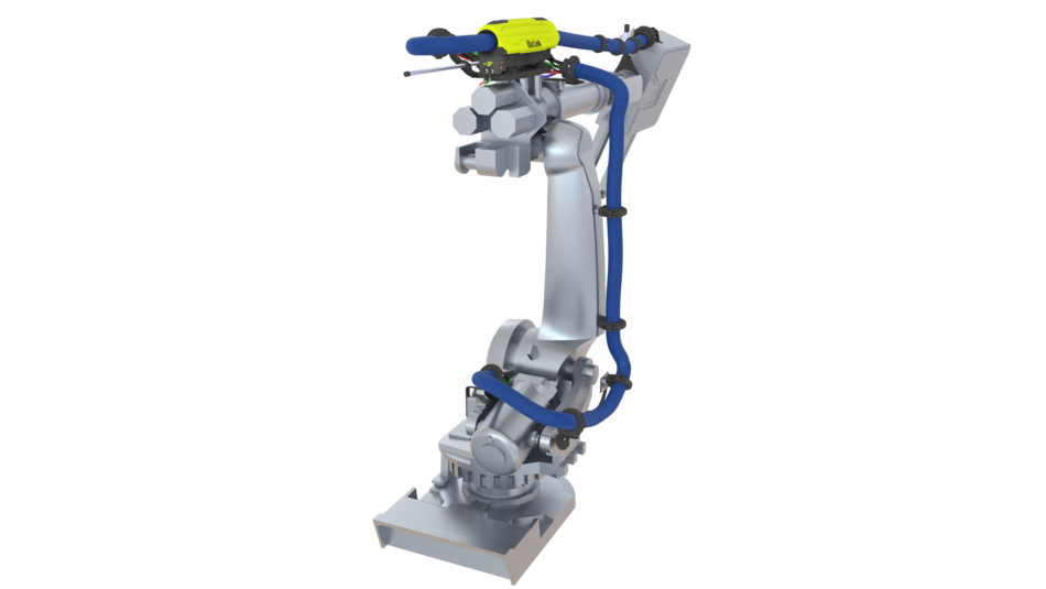 Complete view of industrial robot equipped with BizLink’s careDP system integrated into LSH Delta dresspack.