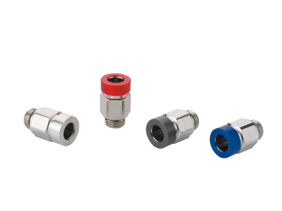 Fittings male thread straight with colour indication ring for installation of polyurethane industrial hoses