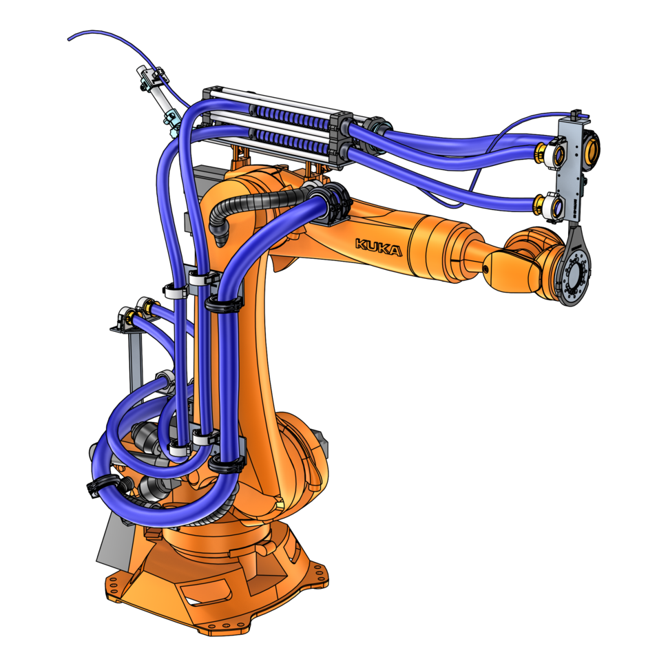 orange robot KUKA KR150-270 series 2000 with special application for laser technology