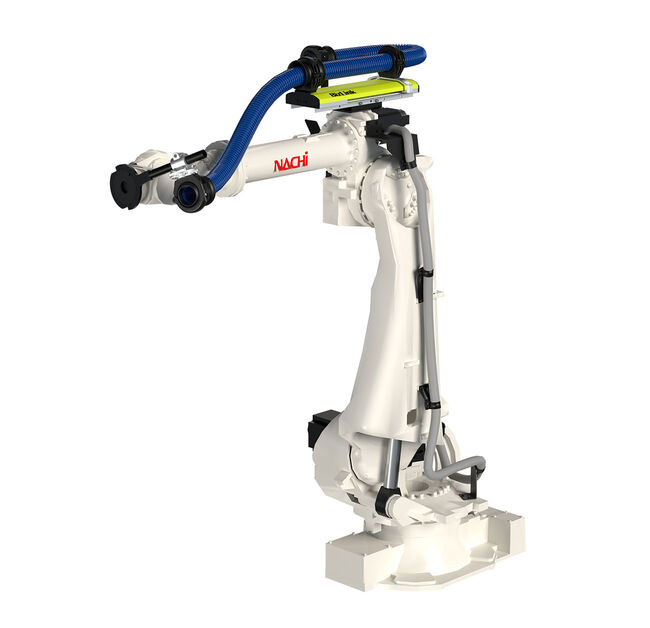 White NACHI SRA166-01 robot with LSH 3 dresspack und corrugated hose, a complete system.