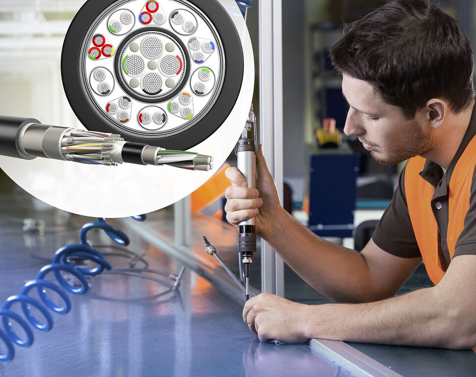 Man using power screwdriver with BizLink cables