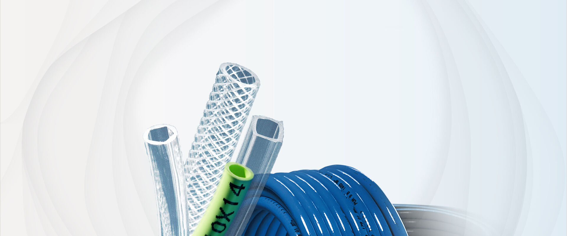 Collage of polyurethane hoses for integration in cable management systems / dresspacks.