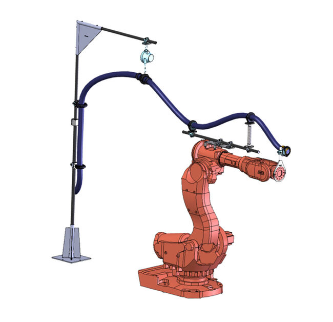 Red ABB 6600 robot with Cantilever solution, axis 3-6, a complete system solution.