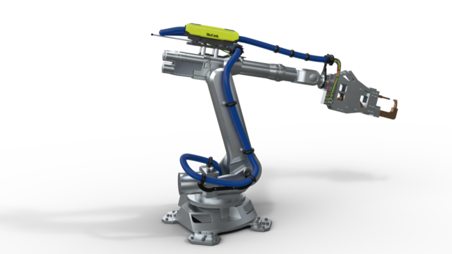 LSH Delta robotic cable management retract system installed on silver industrial robot