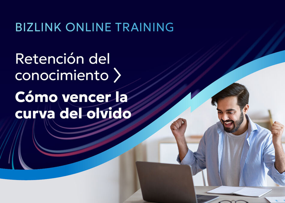 Formaci&oacute;n en l&iacute;nea de BizLink centrada en la retenci&oacute;n del conocimiento, con una persona aprendiendo frente a un port&aacute;til