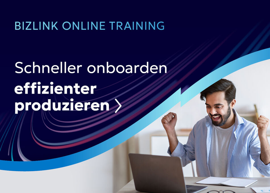 Bild zeigt zwei Kreise: Erster Kreis mit jubelndem Mann und zweiter Kreis mit Titel "Schneller onboarden, effizienter produzieren"