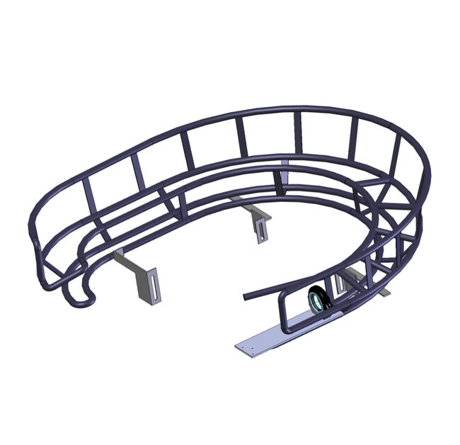 Metal assembly basket as a guidance for robotic corrugated hoses