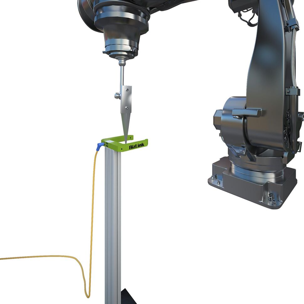 Silver robot showing advintec TCP robotic tool measurement cutting blade application