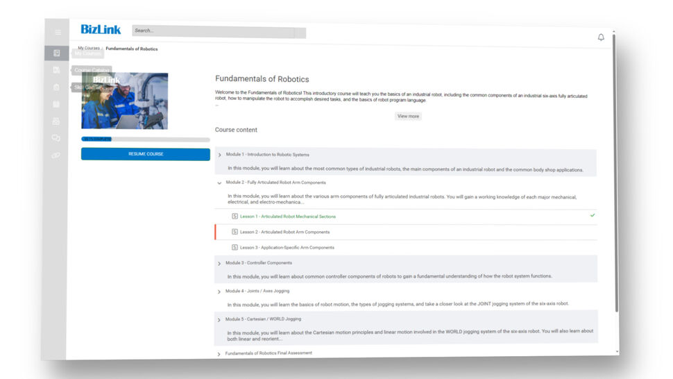 Screenshot of BizLink Online Training Course