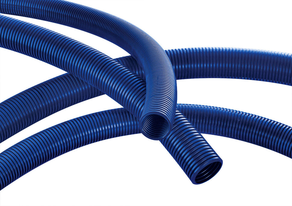 Blue corrugated hose for robotic cable management systems